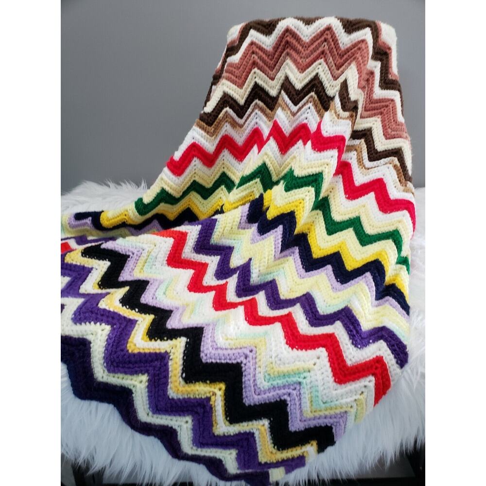 Vintage retro 70s‎ afghan granny blanket colorful rainbow decor nursery